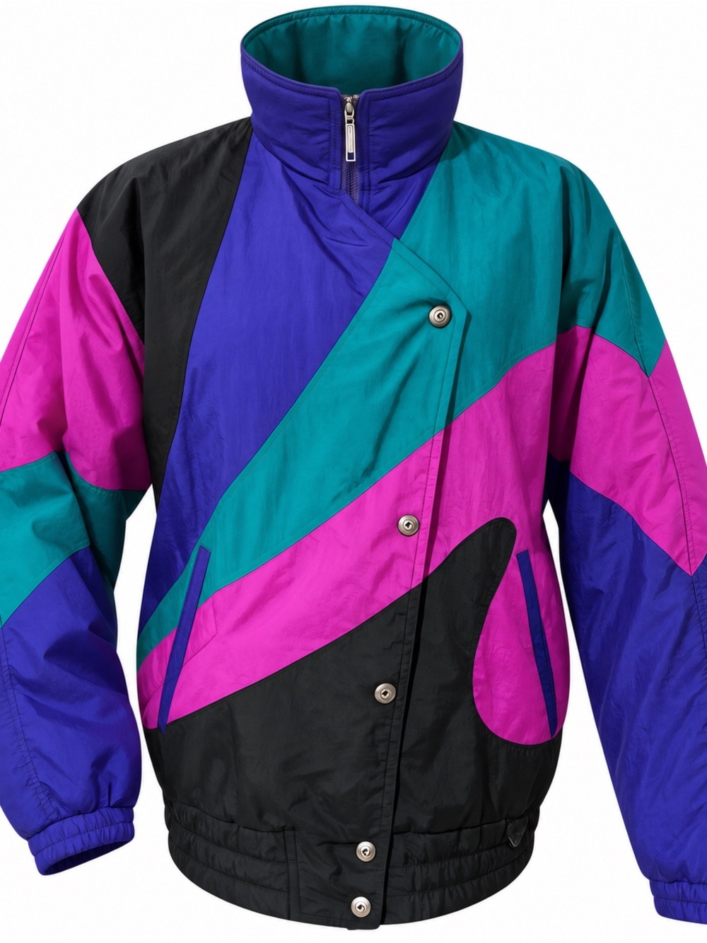 Vintage 80’s Puffer Ski Jacket Full Zip Mock Neck Color block Fera Size 14